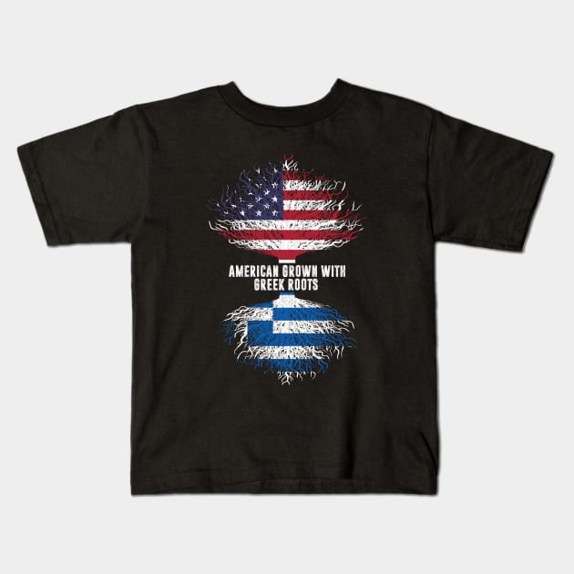 American Grown with Greek Roots USA Flag Kids T-Shirt by silvercoin